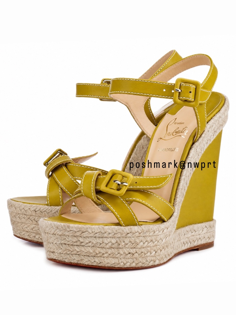 Christian Louboutin Zero Problem 140 Calf Rope Yellow Espadrilles Wedges Jute 38 - Picture 2 of 11